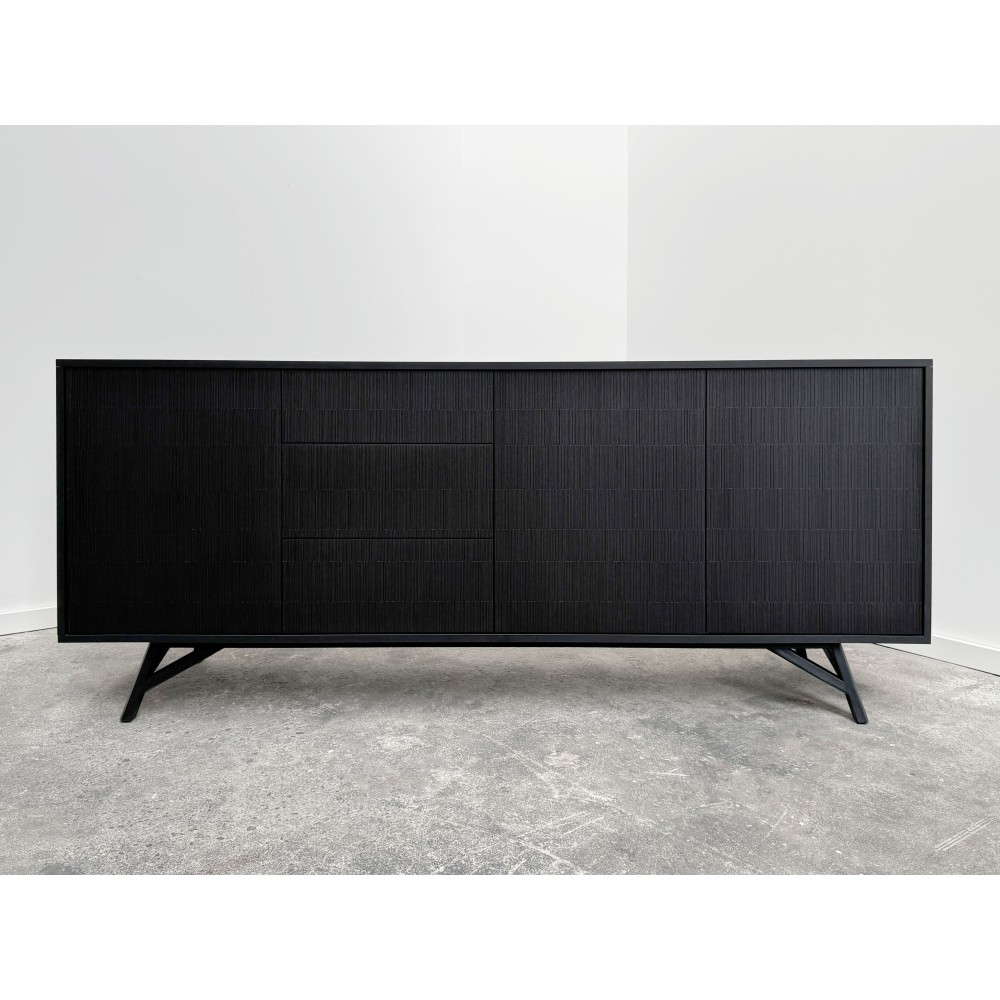 Enfilade design noire haut de gamme avec façade Ciselé effet sculpté