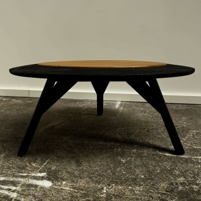 Table basse ronde 90 cm en chêne massif naturel et Shou Sugi Ban